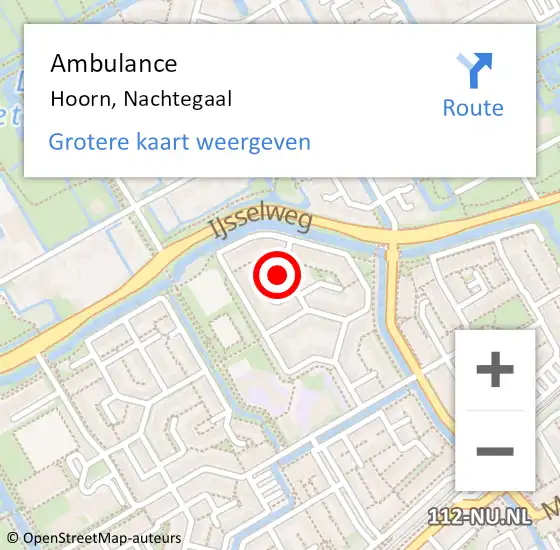 Locatie op kaart van de 112 melding: Ambulance Hoorn, Nachtegaal op 28 maart 2024 14:24