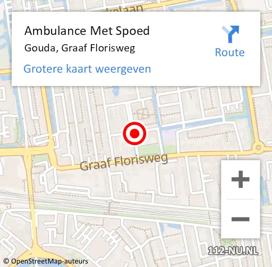 Locatie op kaart van de 112 melding: Ambulance Met Spoed Naar Gouda, Graaf Florisweg op 28 maart 2024 14:49