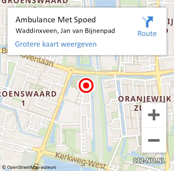 Locatie op kaart van de 112 melding: Ambulance Met Spoed Naar Waddinxveen, Jan van Bijnenpad op 28 maart 2024 15:13