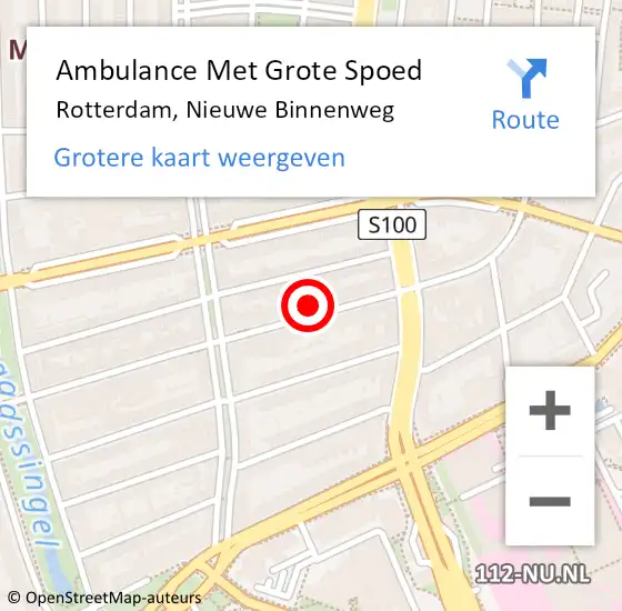 Locatie op kaart van de 112 melding: Ambulance Met Grote Spoed Naar Rotterdam, Nieuwe Binnenweg op 28 maart 2024 15:22
