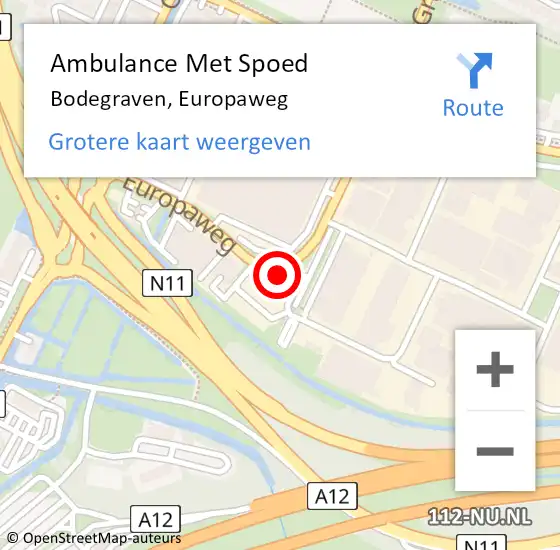 Locatie op kaart van de 112 melding: Ambulance Met Spoed Naar Bodegraven, Europaweg op 28 maart 2024 15:35