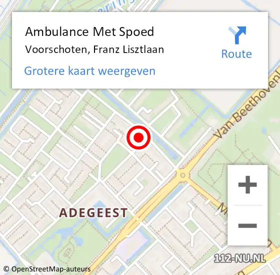 Locatie op kaart van de 112 melding: Ambulance Met Spoed Naar Voorschoten, Franz Lisztlaan op 28 maart 2024 15:38