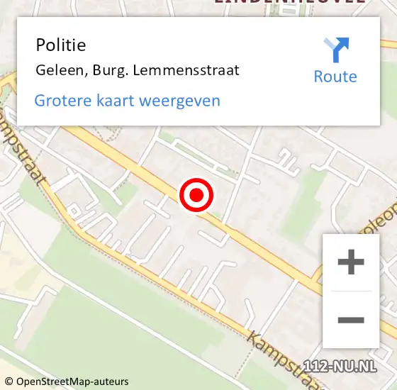 Locatie op kaart van de 112 melding: Politie Geleen, Burg. Lemmensstraat op 28 maart 2024 16:00