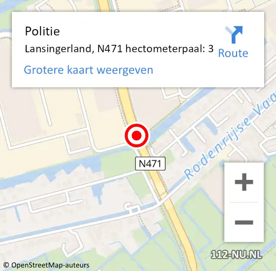 Locatie op kaart van de 112 melding: Politie Lansingerland, N471 hectometerpaal: 3 op 28 maart 2024 16:07