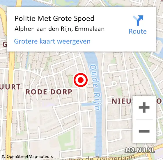 Locatie op kaart van de 112 melding: Politie Met Grote Spoed Naar Alphen aan den Rijn, Emmalaan op 28 maart 2024 17:00