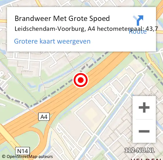 Locatie op kaart van de 112 melding: Brandweer Met Grote Spoed Naar Leidschendam-Voorburg, A4 hectometerpaal: 43,7 op 28 maart 2024 17:03
