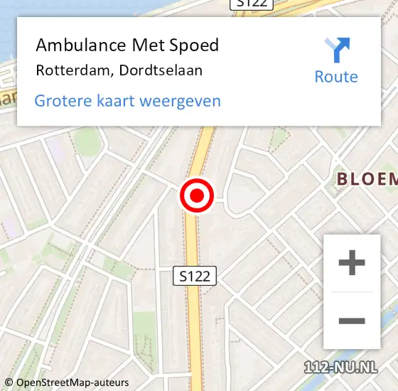 Locatie op kaart van de 112 melding: Ambulance Met Spoed Naar Rotterdam, Dordtselaan op 28 maart 2024 17:40
