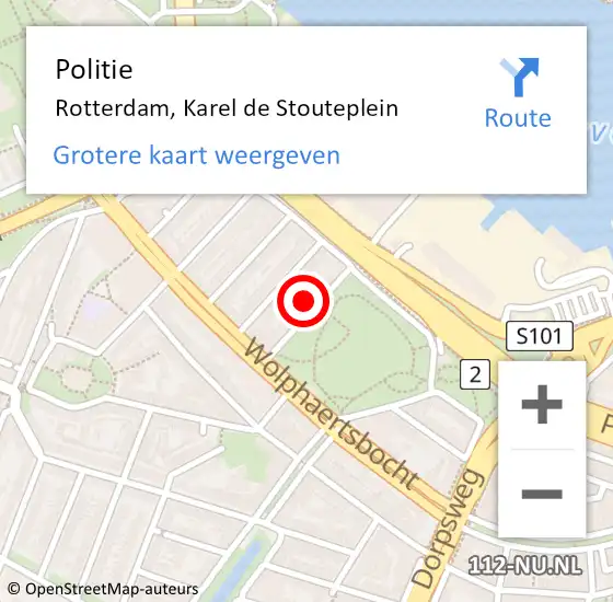 Locatie op kaart van de 112 melding: Politie Rotterdam, Karel de Stouteplein op 28 maart 2024 18:13