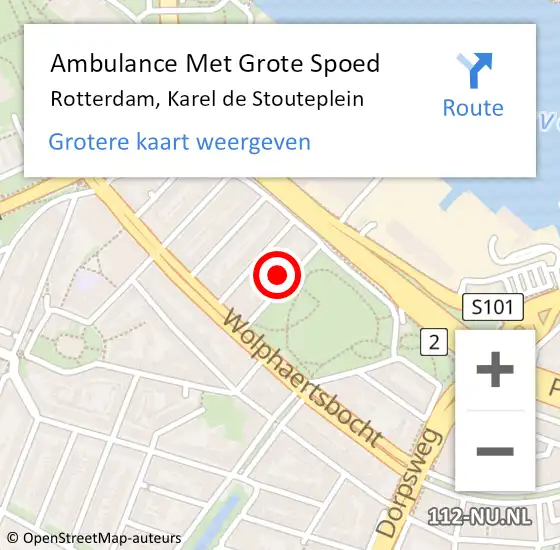 Locatie op kaart van de 112 melding: Ambulance Met Grote Spoed Naar Rotterdam, Karel de Stouteplein op 28 maart 2024 18:21