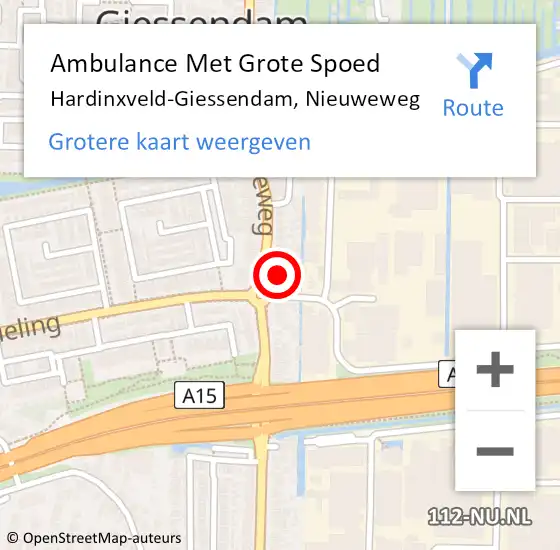 Locatie op kaart van de 112 melding: Ambulance Met Grote Spoed Naar Hardinxveld-Giessendam, Nieuweweg op 28 maart 2024 18:27