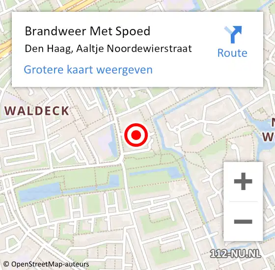 Locatie op kaart van de 112 melding: Brandweer Met Spoed Naar Den Haag, Aaltje Noordewierstraat op 28 maart 2024 18:45