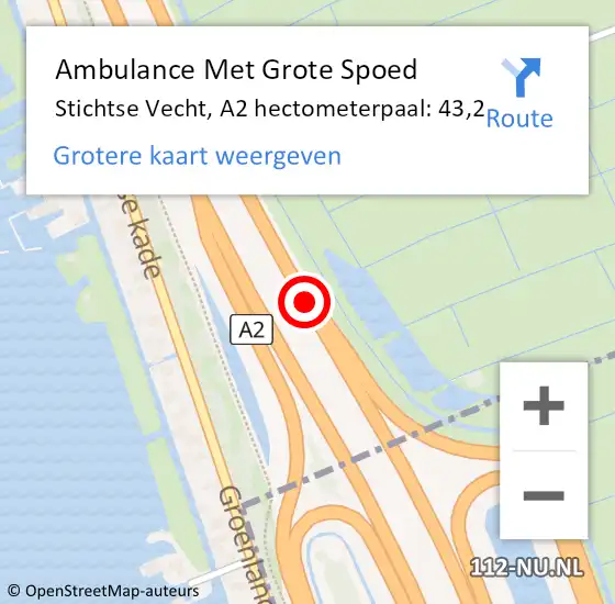Locatie op kaart van de 112 melding: Ambulance Met Grote Spoed Naar Stichtse Vecht, A2 hectometerpaal: 43,2 op 28 maart 2024 19:10