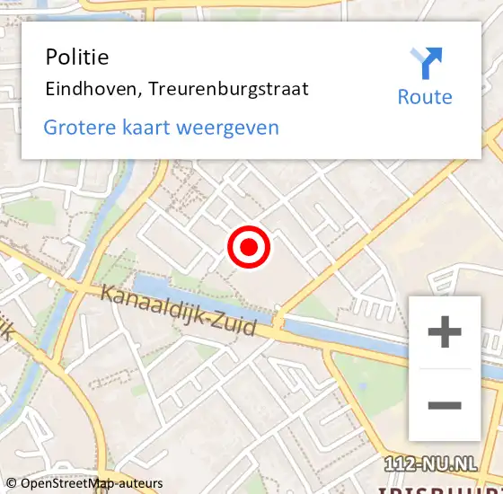 Locatie op kaart van de 112 melding: Politie Eindhoven, Treurenburgstraat op 28 maart 2024 19:24
