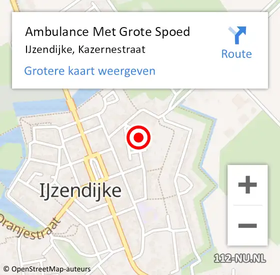 Locatie op kaart van de 112 melding: Ambulance Met Grote Spoed Naar IJzendijke, Kazernestraat op 30 september 2014 15:20