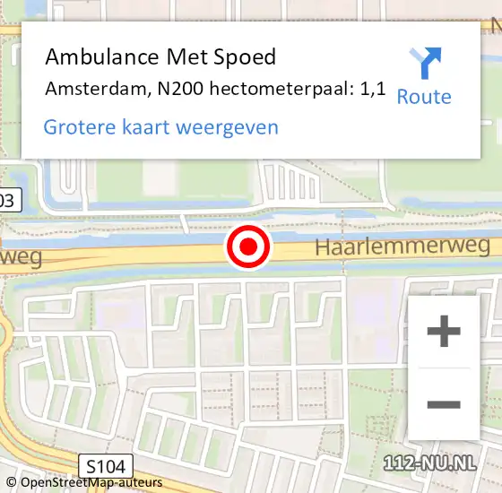 Locatie op kaart van de 112 melding: Ambulance Met Spoed Naar Amsterdam, N200 hectometerpaal: 1,1 op 28 maart 2024 21:11