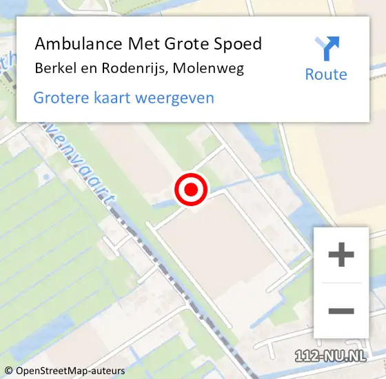 Locatie op kaart van de 112 melding: Ambulance Met Grote Spoed Naar Berkel en Rodenrijs, Molenweg op 28 maart 2024 21:34