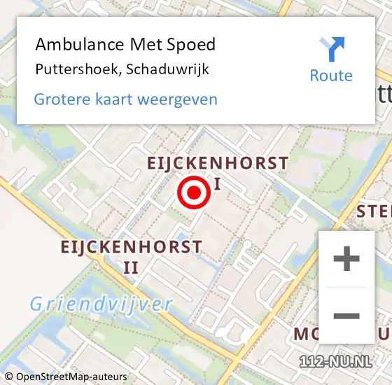 Locatie op kaart van de 112 melding: Ambulance Met Spoed Naar Puttershoek, Schaduwrijk op 28 maart 2024 21:35
