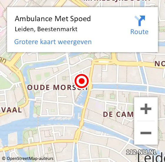 Locatie op kaart van de 112 melding: Ambulance Met Spoed Naar Leiden, Beestenmarkt op 28 maart 2024 21:51
