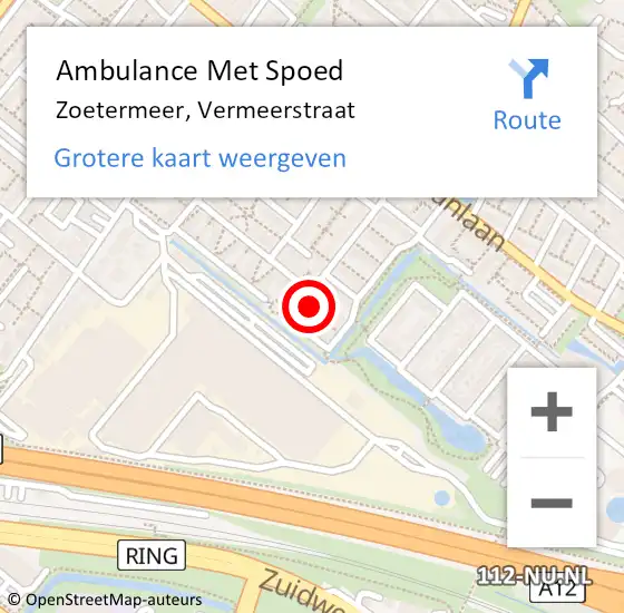 Locatie op kaart van de 112 melding: Ambulance Met Spoed Naar Zoetermeer, Vermeerstraat op 28 maart 2024 22:19