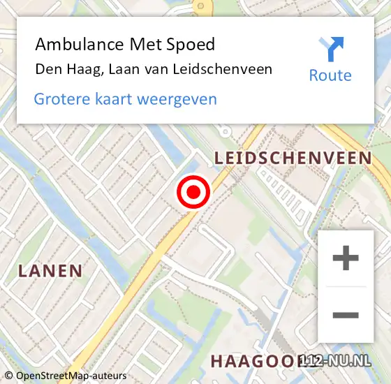 Locatie op kaart van de 112 melding: Ambulance Met Spoed Naar Den Haag, Laan van Leidschenveen op 28 maart 2024 22:26