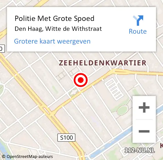 Locatie op kaart van de 112 melding: Politie Met Grote Spoed Naar Den Haag, Witte de Withstraat op 28 maart 2024 23:03