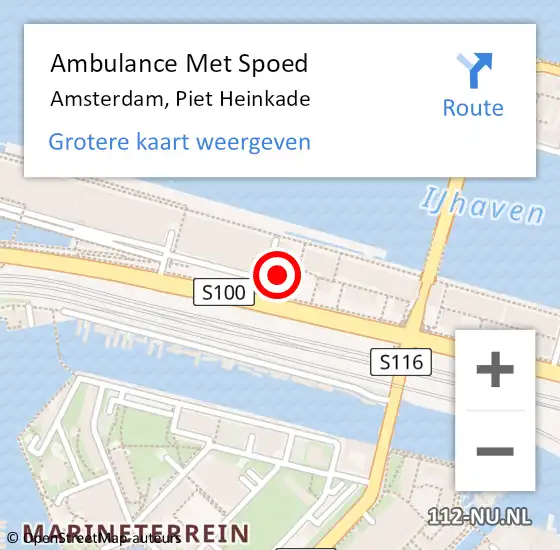 Locatie op kaart van de 112 melding: Ambulance Met Spoed Naar Amsterdam, Piet Heinkade op 29 maart 2024 00:10