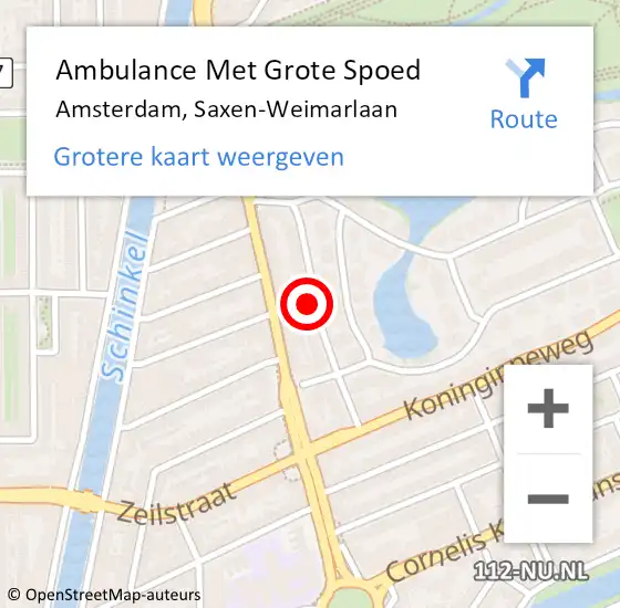 Locatie op kaart van de 112 melding: Ambulance Met Grote Spoed Naar Amsterdam, Saxen-Weimarlaan op 29 maart 2024 00:23
