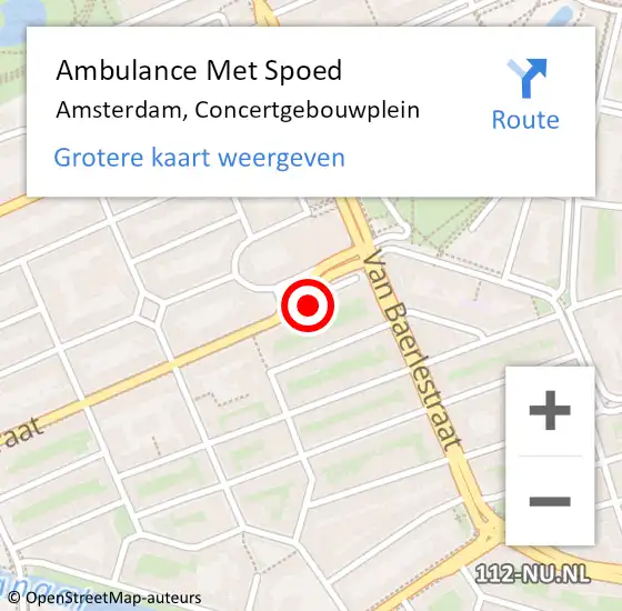 Locatie op kaart van de 112 melding: Ambulance Met Spoed Naar Amsterdam, Concertgebouwplein op 29 maart 2024 01:25