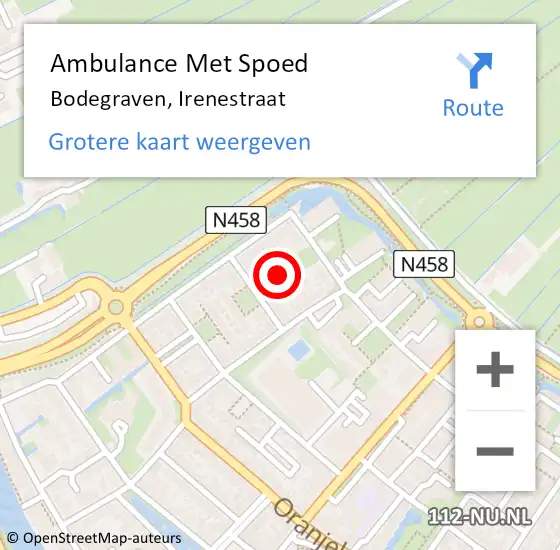 Locatie op kaart van de 112 melding: Ambulance Met Spoed Naar Bodegraven, Irenestraat op 29 maart 2024 01:42
