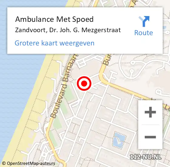 Locatie op kaart van de 112 melding: Ambulance Met Spoed Naar Zandvoort, Dr. Joh. G. Mezgerstraat op 29 maart 2024 02:47