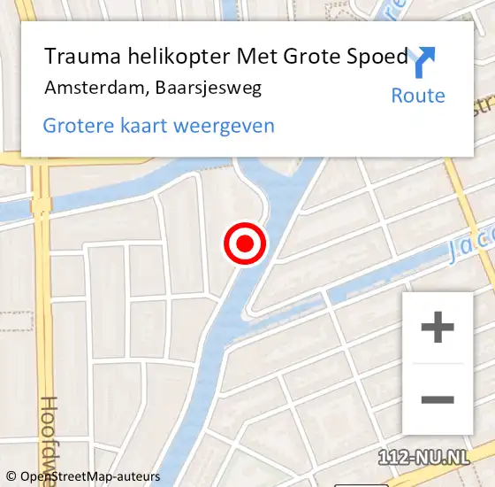Locatie op kaart van de 112 melding: Trauma helikopter Met Grote Spoed Naar Amsterdam, Baarsjesweg op 29 maart 2024 04:09