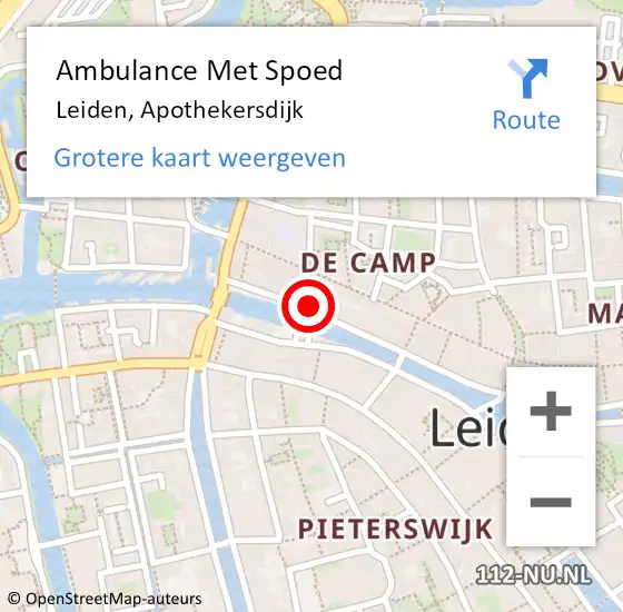 Locatie op kaart van de 112 melding: Ambulance Met Spoed Naar Leiden, Apothekersdijk op 29 maart 2024 04:14