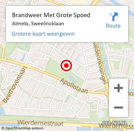 Locatie op kaart van de 112 melding: Brandweer Met Grote Spoed Naar Almelo, Sweelincklaan op 29 maart 2024 04:22