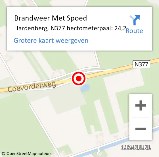 Locatie op kaart van de 112 melding: Brandweer Met Spoed Naar Hardenberg, N377 hectometerpaal: 24,2 op 29 maart 2024 06:21