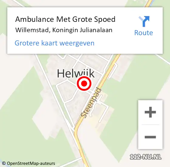 Locatie op kaart van de 112 melding: Ambulance Met Grote Spoed Naar Willemstad, Koningin Julianalaan op 29 maart 2024 06:48