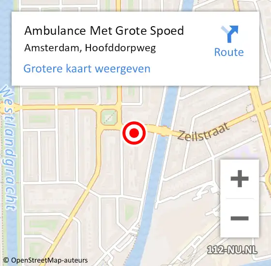 Locatie op kaart van de 112 melding: Ambulance Met Grote Spoed Naar Amsterdam, Hoofddorpweg op 29 maart 2024 08:17