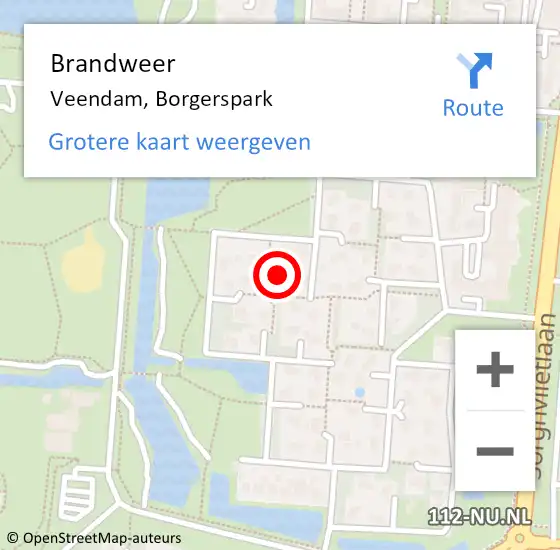 Locatie op kaart van de 112 melding: Brandweer Veendam, Borgerspark op 29 maart 2024 09:04