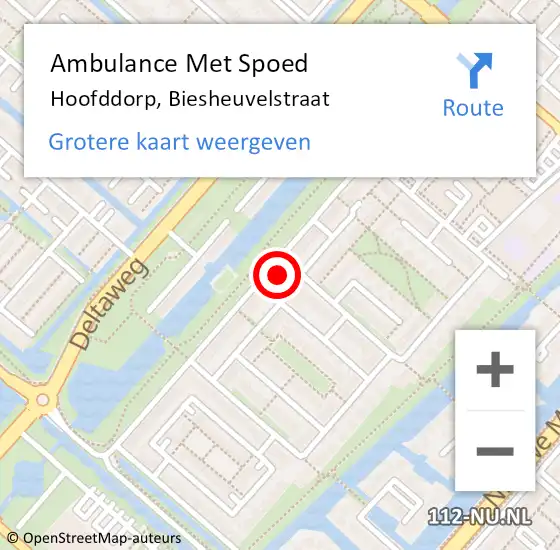 Locatie op kaart van de 112 melding: Ambulance Met Spoed Naar Hoofddorp, Biesheuvelstraat op 29 maart 2024 09:07