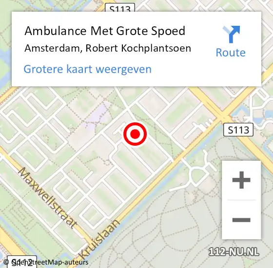 Locatie op kaart van de 112 melding: Ambulance Met Grote Spoed Naar Amsterdam, Robert Kochplantsoen op 29 maart 2024 09:54