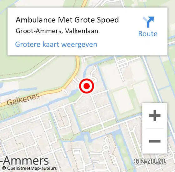 Locatie op kaart van de 112 melding: Ambulance Met Grote Spoed Naar Groot-Ammers, Valkenlaan op 29 maart 2024 10:08