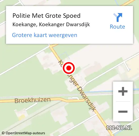 Locatie op kaart van de 112 melding: Politie Met Grote Spoed Naar Koekange, Koekanger Dwarsdijk op 29 maart 2024 10:16