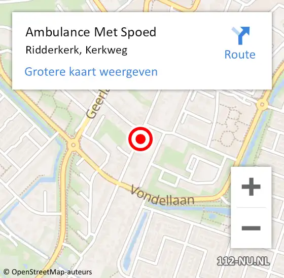 Locatie op kaart van de 112 melding: Ambulance Met Spoed Naar Ridderkerk, Kerkweg op 29 maart 2024 10:48