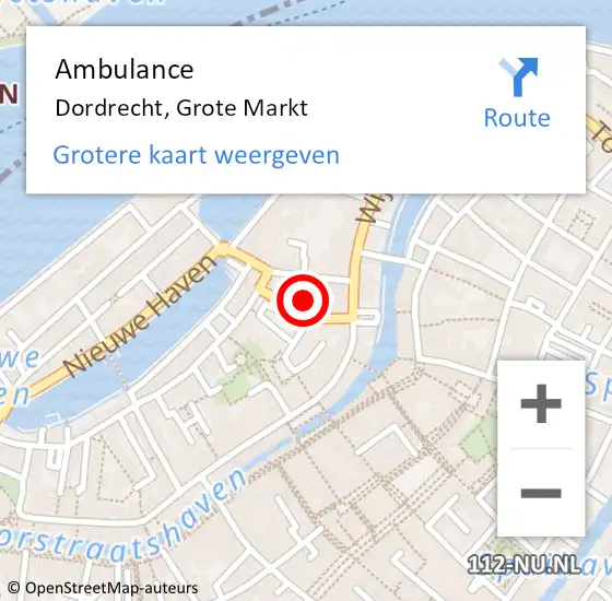 Locatie op kaart van de 112 melding: Ambulance Dordrecht, Grote Markt op 29 maart 2024 11:26