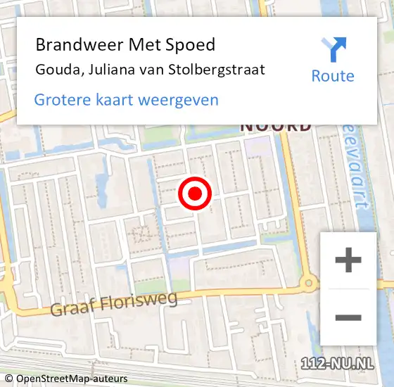 Locatie op kaart van de 112 melding: Brandweer Met Spoed Naar Gouda, Juliana van Stolbergstraat op 29 maart 2024 11:51