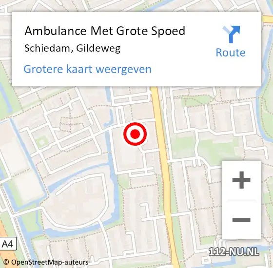 Locatie op kaart van de 112 melding: Ambulance Met Grote Spoed Naar Schiedam, Gildeweg op 29 maart 2024 11:54