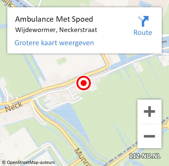 Locatie op kaart van de 112 melding: Ambulance Met Spoed Naar Wijdewormer, Neckerstraat op 29 maart 2024 12:28