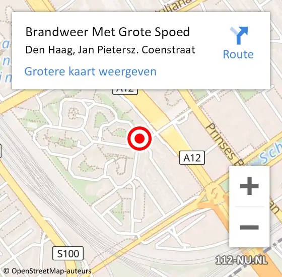 Locatie op kaart van de 112 melding: Brandweer Met Grote Spoed Naar Den Haag, Jan Pietersz. Coenstraat op 29 maart 2024 12:29