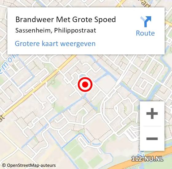 Locatie op kaart van de 112 melding: Brandweer Met Grote Spoed Naar Sassenheim, Philippostraat op 29 maart 2024 12:44