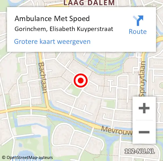 Locatie op kaart van de 112 melding: Ambulance Met Spoed Naar Gorinchem, Elisabeth Kuyperstraat op 29 maart 2024 13:13