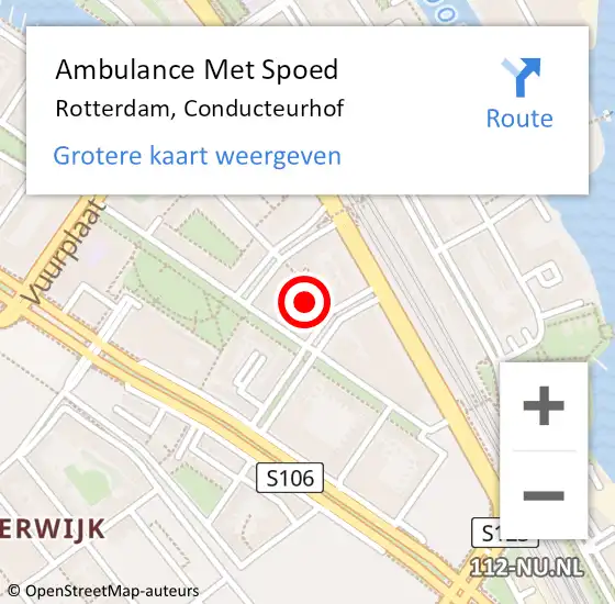 Locatie op kaart van de 112 melding: Ambulance Met Spoed Naar Rotterdam, Conducteurhof op 29 maart 2024 13:24